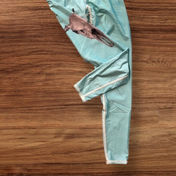 Teeki Deer Medicine Hot Pants Leggings Deer Skull Teal Green Small VGUC - Picture 5 of 11